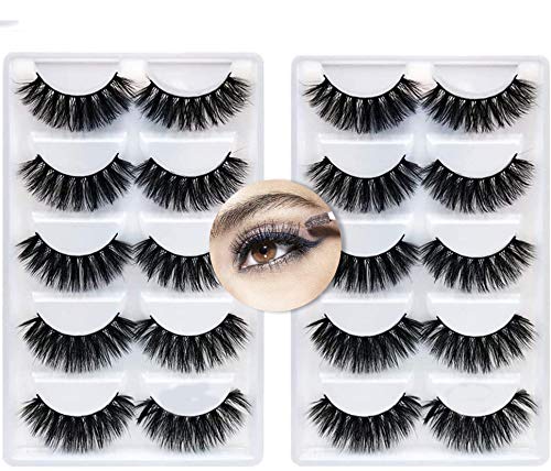Pestañas Postizas,3D Pestañas Falsas Naturales Hechas a Mano Larga Gruesa Profesional Pestañas Kit Negra Visón Reutilizable Pegamento Pestañas Postizas Adecuado para banquete de boda(10 Pares)