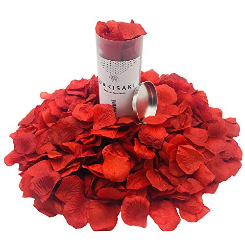 Pétalos de rosa artificiales falsos de WAKISAKI (separados, desodorizados) para una noche romántica, boda, evento, fiesta, decoración, a granel (1000 unidades, rojo oscuro)
