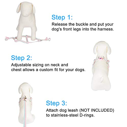 PETLOFT Arnés para Perro, Textura Suave, Ajustable, Arnés para Perro con Impresión Divertida, Doble Anillos de Acero Inoxidable y Duradero Fácil Correa Clip (Rosado, M)