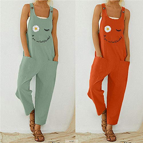 Petos de Pantalones Largo Casual para Mujer, Morbuy Verano Harem Mono Suelto Moda Bolsillos Overoles Jumpsuit Tirantes Playa Fiesta Noche Oficina Pantalones Embarazados (Diente de león Verde,XL)