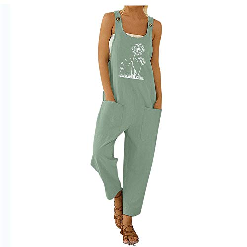 Petos de Pantalones Largo Casual para Mujer, Morbuy Verano Harem Mono Suelto Moda Bolsillos Overoles Jumpsuit Tirantes Playa Fiesta Noche Oficina Pantalones Embarazados (Diente de león Verde,XL)