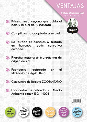 Petuxe Champú Perros y Mascotas Vegano, pelo largo y liso, 500 ml