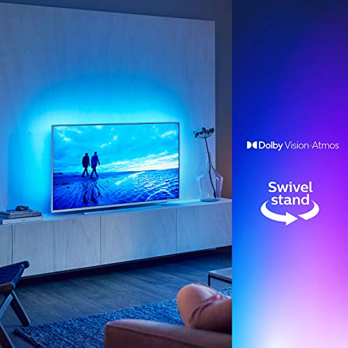 Philips Ambilight 50PUS7354 - Televisor Smart TV 4K UHD, 50 pulgadas, HDR10+, Android TV, Google Assistant y compatible Alexa, Dolby Vision/Atmos, peana central aluminio giratoria, color gris