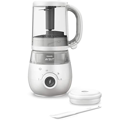 Philips Avent SCF883/01 - Procesador de alimentos para bebé 4 en 1 en color blanco: cocina a vapor, tritura, descongela y calienta en un solo recipiente