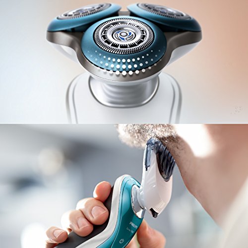 Philips S7370/41 - Afeitadora eléctrica, Uso en seco y húmedo, con Funda y perfilador de Barba SmartClick, Color Azul, battery-powered, 2015