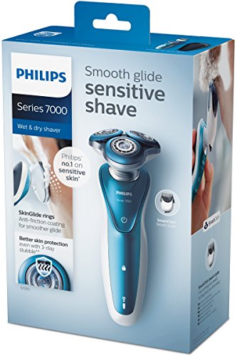 Philips S7370/41 - Afeitadora eléctrica, Uso en seco y húmedo, con Funda y perfilador de Barba SmartClick, Color Azul, battery-powered, 2015