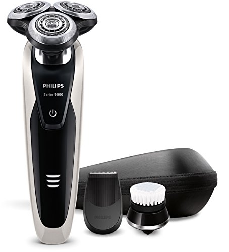 Philips Serie 9000 S9090/43 Máquina de afeitar, cabezales de 8 direcciones, uso en seco/húmedo, 40 min de batería, recortador de precisión, cepillo limpiador facial y funda de viaje, perla metálico