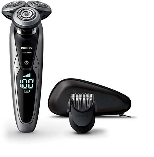 Philips Serie 9000 S9711/41 - Máquina de afeitar con cabezales de 8 direcciones, seco/húmedo y 3 modos, 60 min de batería incluye perfilador de barba con 5 posiciones y funda de viaje, plata