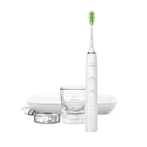 Philips Sonicare DiamondClean S9000 HX9911/03 - Cepillo de dientes eléctrico con cabezal inteligente, sensor de presión, 4 modos, 3 intensidades, vaso cargador, y estuche cargador de viaje, Blanco
