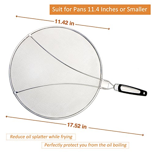 Philonext Protector de Pantalla antisalpicaduras de Acero Inoxidable con Mango Plegable de Silicona Apto para Muchas ollas, sartenes, Tapa a Prueba de Aceite, Plateado, 10