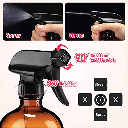 PhoenixDN 2 Piezas de Botellas de Spray de Vidrio Vacías, Botellas de Spray de Vidrio Ámbar, Botellas de Cristal Vacías para Aceites Esenciales, Detergentes, Plantas, Cabello