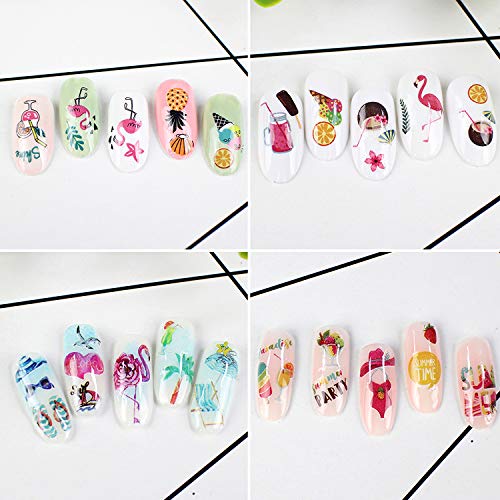 PHOGARY 12 hojas Pegatinas de Uñas de Verano Autoadhesivas 3D - Flamingo Hojas Frutas Playa Cactus Fiesta Hawaiana Calcomanías de Uñas para Niñas, Mujeres, Manicura, Bricolaje o Salón de Uñas
