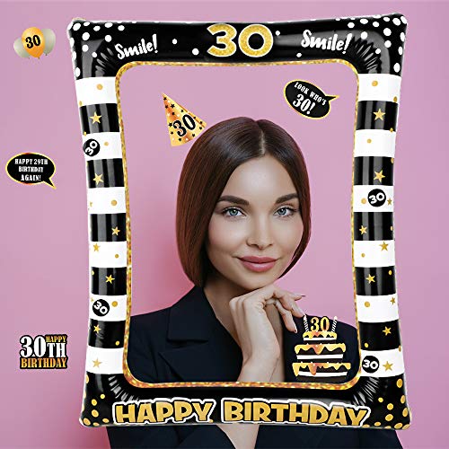 Photocall Cumpleaños 30 Años 24pcs Photo Booth Props+ Marco inflable de Fotocol Adornos Accesorios Decoración Fiesta Cumpleaños