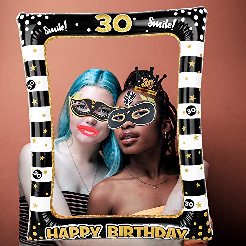 Photocall Cumpleaños 30 Años 24pcs Photo Booth Props+ Marco inflable de Fotocol Adornos Accesorios Decoración Fiesta Cumpleaños