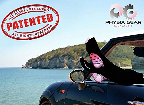 Physix Gear Sport Calcetines de compresión, los Mejores Calcetines compresión Mujer y Hombre para el Dolor de pies y Gemelos, Medias de compresión Hombre y Mujer, 1 par, S/M, Negro/Rosa