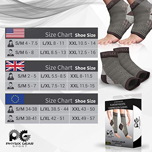 Physix Gear Sport Calcetines Fascitis Plantar, Las Mejores Medias compresión Hombre y Mujer para aliviar el Dolor de pies, Calcetines compresión para Mejorar la circulación, 1 par, XXL, Negro