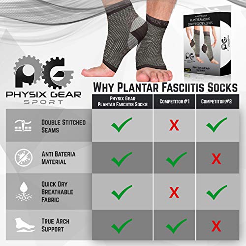 Physix Gear Sport Calcetines Fascitis Plantar, Las Mejores Medias compresión Hombre y Mujer para aliviar el Dolor de pies, Calcetines compresión para Mejorar la circulación, 1 par, XXL, Negro