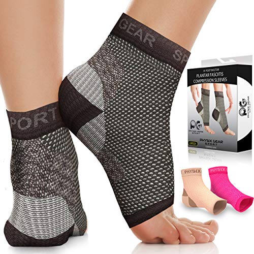 Physix Gear Sport Calcetines Fascitis Plantar, Las Mejores Medias compresión Hombre y Mujer para aliviar el Dolor de pies, Calcetines compresión para Mejorar la circulación, 1 par, XXL, Negro