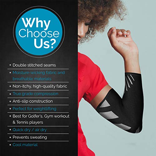 Physix Gear Sport Coderas Deportivas de Neopreno, Las Mejores Coderas epicondilitis para Hombre y Mujer, Coderas para tendinitis, Codo Golfista y Codo tenista, 1 Pack, S, Gris/Negro