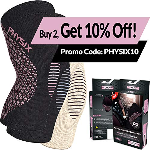 Physix Gear Sport Rodillera Deportiva, Las Mejores Rodilleras Crossfit Mujer y Hombre Antideslizantes, Rodilleras Deportivas cómodas y fáciles de Poner, Rodillera de compresión, 1 ud, S, Negro/Rosa