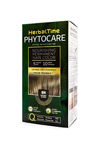 Phytocare Tinte permanente y nutritivo para cabello sin amoniaco, sin PPD, sin SLS, sin parabenos Color Rubio Natural 8N