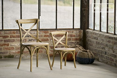 pib Silla de niños de Estilo Shabby Chic Pampelune - Madera Maciza, Alta Resistencia, Confort de Asiento | Silla de Formato Mini y el Encanto Madera de Olmo - Pardo Verdoso (L29 x H65 x P33 cm)