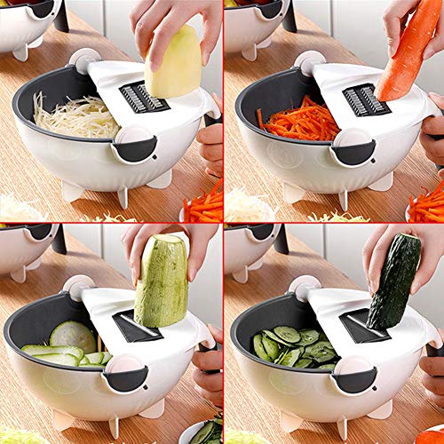 Picador de patatas, rallador de verduras, multifunción con cesta de drenaje Suministros de cocina para patatas caseras, pepinos, cebollas, zanahorias