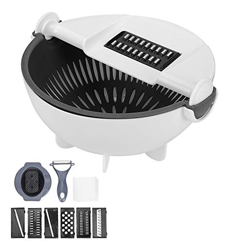 Picador de patatas, rallador de verduras, multifunción con cesta de drenaje Suministros de cocina para patatas caseras, pepinos, cebollas, zanahorias