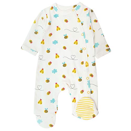 Piccalilly Pijama de bebé con pies, suave Jersey, 100% algodón orgánico, estampado de abeja unisex para bebé y niña