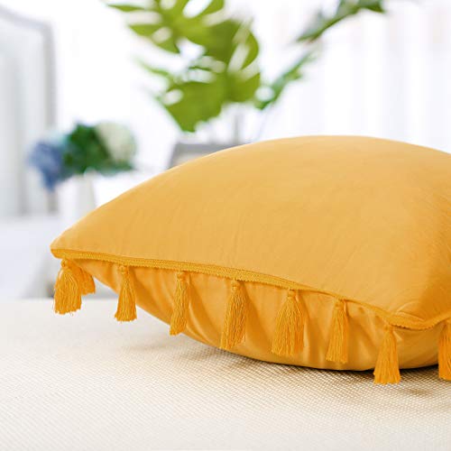 PiccoCasa - Funda de almohada con borlas de terciopelo suave, funda de almohada decorativa, funda de cojín para dormitorio y salón, 45 x 45 cm, color amarillo dorado