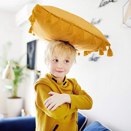 PiccoCasa - Funda de almohada con borlas de terciopelo suave, funda de almohada decorativa, funda de cojín para dormitorio y salón, 45 x 45 cm, color amarillo dorado