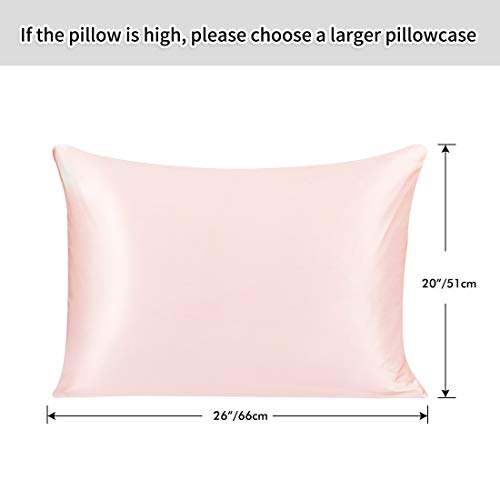 PICCOCASA Seda Funda Almohada con Ambos Lados 25 Mamis Pura Seda, Transpirable Cuidado para Piel y Pelo,1 Pieza Seda Funda Almohada con Escondida Cremallera Rosado Estándar