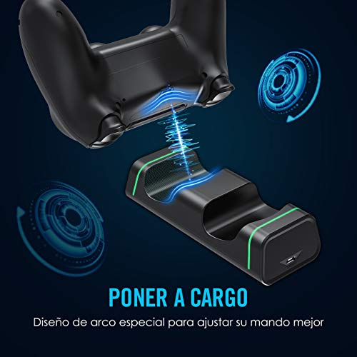 PICTEK Cargador Mando PS4, Carga Ultrarrápido con Tira de Luz y LED Indicador, Soporte Mando PS4 USB, Compatible con Playstation4, PS4, PS4 Pro, PS4 Slim