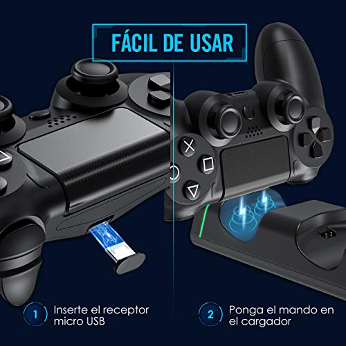 PICTEK Cargador Mando PS4, Carga Ultrarrápido con Tira de Luz y LED Indicador, Soporte Mando PS4 USB, Compatible con Playstation4, PS4, PS4 Pro, PS4 Slim