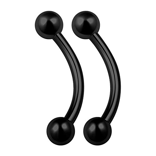 Piercing de acero quirúrgico para cejas, diseño curvado de 4 mm, 2 unidades, color negro, calibre 14, para cartílago de la bola