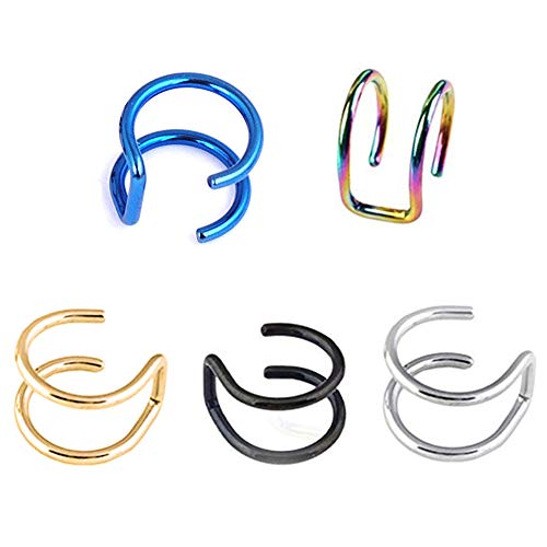 Piercing para la nariz, 5 piezas, anillos para la nariz, falso anillo de nariz, joyería para niñas, mujeres, adultos, anillo de nariz de acero quirúrgico infección por tornillo