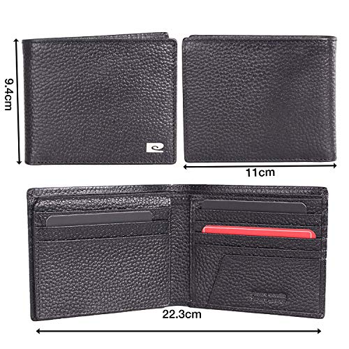 Pierre Cardin - Cartera de piel auténtica para hombre, con bloqueo RFID, suave, ligera, duradera y a prueba de pliegues Negro Negro Medium