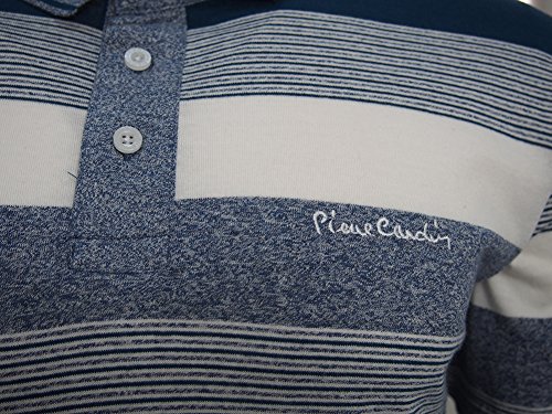 Pierre Cardin Polo a Rayas con Bordado de Firma Rico en Algodón (XL, Teal/Denim/White Stripe)