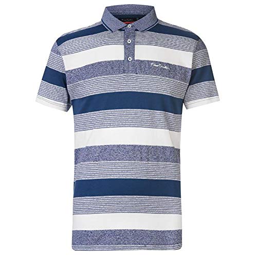 Pierre Cardin Polo a Rayas con Bordado de Firma Rico en Algodón (XL, Teal/Denim/White Stripe)