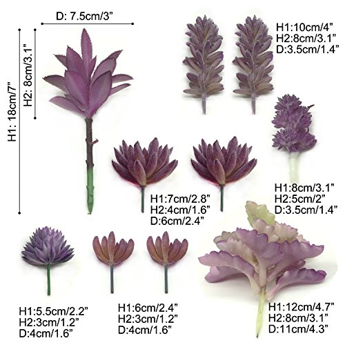 PietyDeko Suculentas Falsas, 10pcs Púrpura Grandes suculentas Artificiales y Ornamentos de Plantas de Cactus para la decoración de la Pared de Plantas Materiales de Bricolaje