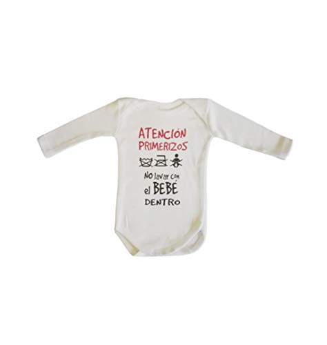 Pijama Body Bebe Frase ATENCION PRIMERIZOS Regalo Bebe Regalo Recien Nacido Regalo Padres PRIMERIZOS (Talla 1 Mes Manga Larga)