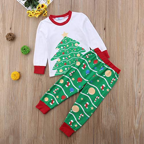 Pijama Familiar de Navidad Conjunto Pelele de 2 Piezas para Familia con Impresión de Árbol de Navidad Ropa Traje de Cuerpo Disfraz Navideño para Adultos, Niños y Bebés (Niños, 2-3 Años)