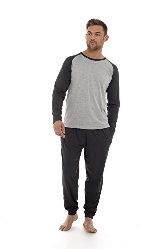 Pijama Hombre Invierno Sudadera Gimnasio 100% Algodón Mangas Largas Set Suave Cómodo Ropa de Dormir (Gris Claro Oscuro, XXL)