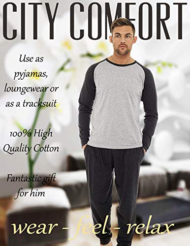 Pijama Hombre Invierno Sudadera Gimnasio 100% Algodón Mangas Largas Set Suave Cómodo Ropa de Dormir (Gris Claro Oscuro, XXL)