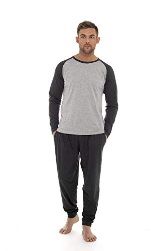 Pijama Hombre Invierno Sudadera Gimnasio 100% Algodón Mangas Largas Set Suave Cómodo Ropa de Dormir (Gris Claro Oscuro, XXL)