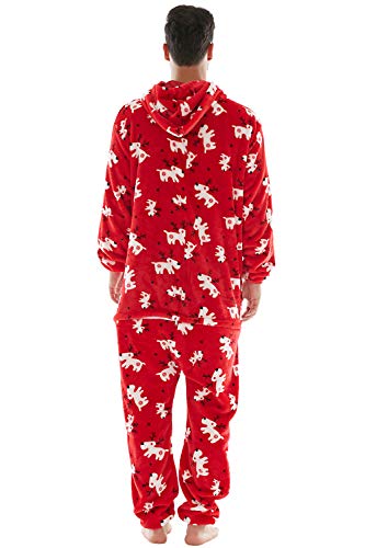 Pijama Hombre Mujer, Pijama en Tejido Franela Polar Suave y cómodo para Toda la Familia, excelente para Invierno, Rojo Navidad - Hombre, L (171-178cm)