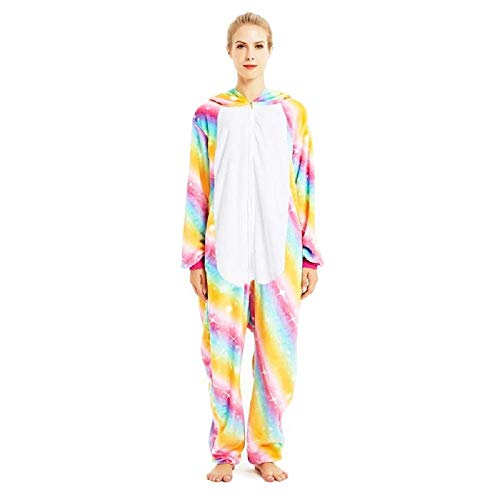 Pijama Unicornio Adulto, Unisexo para Mujer Hombre Cosplay Animal Disfraz Pyjamas Halloween Traje de Navidad (Arco Iris, XL)
