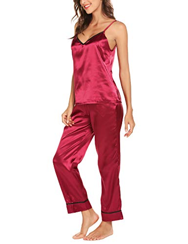 Pijamas Mujer Saten Mujer Camisones Satin Pijamas 2 Piezas Elegante Ropa de Dormir Mujer Satén Seda Set Pijama