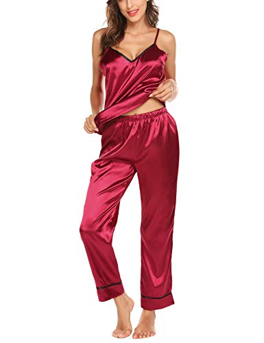 Pijamas Mujer Saten Mujer Camisones Satin Pijamas 2 Piezas Elegante Ropa de Dormir Mujer Satén Seda Set Pijama