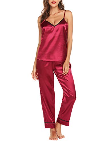 Pijamas Mujer Saten Mujer Camisones Satin Pijamas 2 Piezas Elegante Ropa de Dormir Mujer Satén Seda Set Pijama